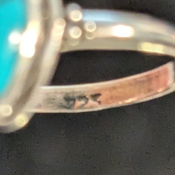 Genuine Reconstituted Turquoise 925 Solid Sterling Silver Ring Size 8 - Picture 6 of 7
